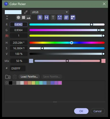 Cinema 4D’s Color Picker opened from a Color swatch